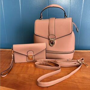 Women’s Pink Top-Handle Backpack & Wallet Set